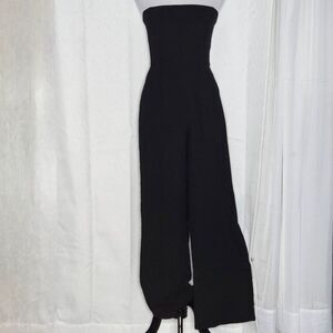 BCNU Black Strapless Back Zip Fitted Waist Wide Leg Romper Trendy Jumpsuit